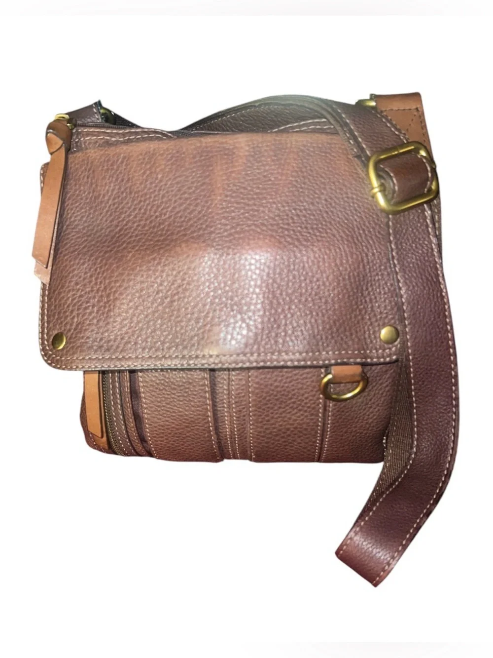 Fossil Brown Pebbled Leather Messenger Crossbody